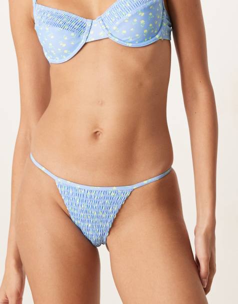 Kulani Kinis lemon bloom cheeky bikini bottoms in blue - view 1