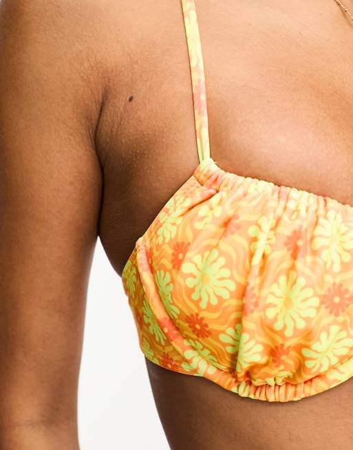 Kulani Kinis Lemontini ruched underwire bikini top in orange and yellow, 4 of 4