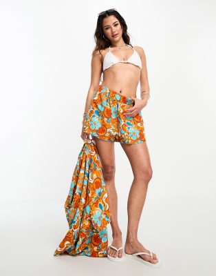 Kulani Kinis - Mango Magic - Locker geschnittene Leinen-Strandshorts, Kombiteil-Orange