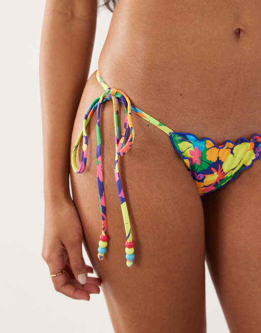 Kulani Kinis neon sunset thong tie side bikini bottom in multi, 3 of 5