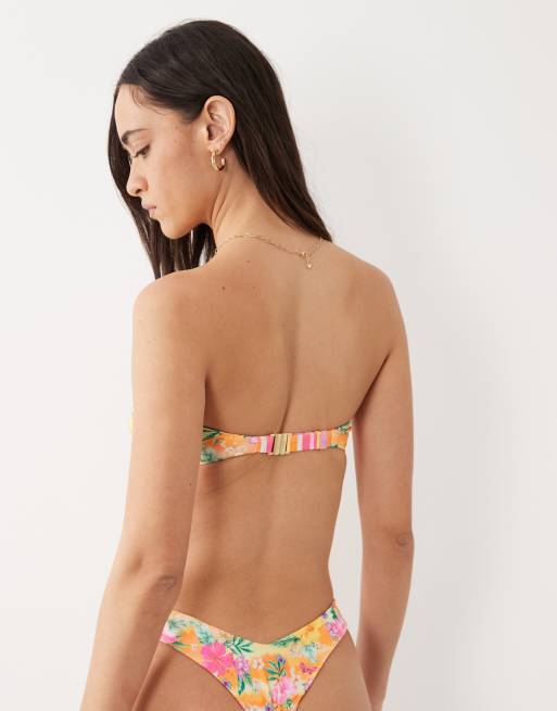 Kulani Kinis peachy pocket Y thong bikini bottom in orange multi, 4 of 5