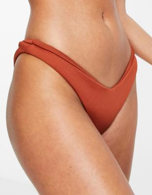 Kulani Kinis Rib V High Leg Bikini Bottom In Rustbrown ModeSens