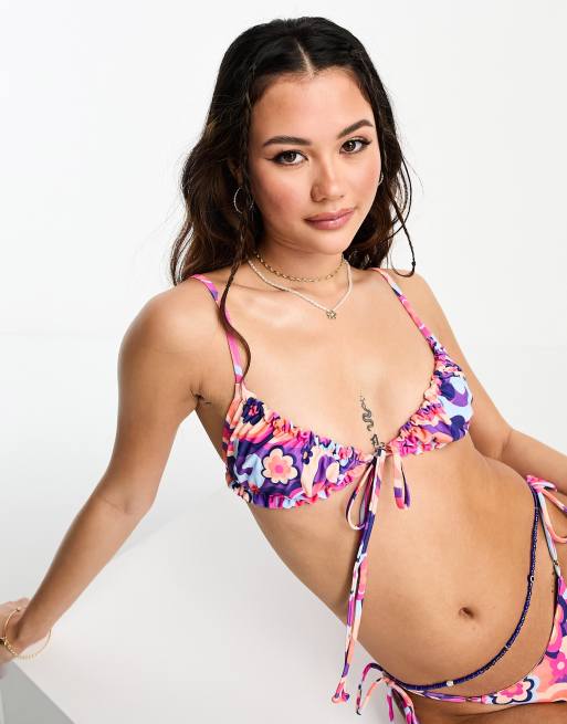 Kulani Kinis ruched bralet bikini top in Tipsy Dip floral print 
