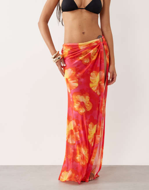 Kulani Kinis samba baby maxi beach skirt in orange multi, 5 of 6