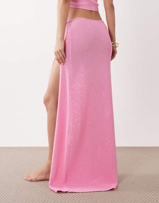 Kulani Kinis side slit maxi skirt with ring detailing in bubblegum pink, 5 of 5