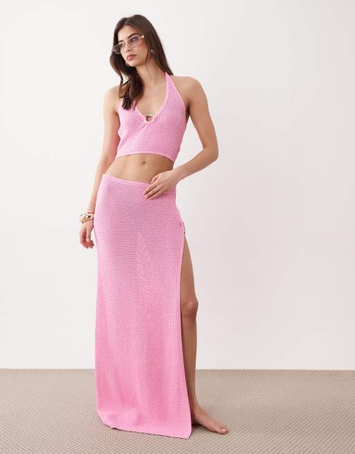 Kulani Kinis side split maxi skirt with ring detail in bubblegum pink, 2 of 5
