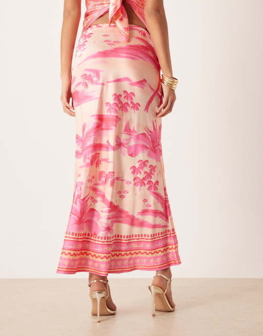 Kulani Kinis - Sippin Pretty - maxirok met trekkoord in roze en multi, 3 van 5