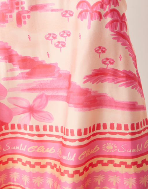 Kulani Kinis - Sippin Pretty - maxirok met trekkoord in roze en multi, 4 van 5