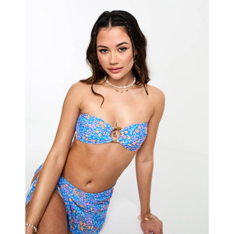 Bombshell Beach Blue Floral V-Front High-Cut Bikini Bottoms