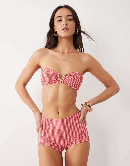 Kulani Kinis - Strawberry Siesta - Micro bikinishort met gingham ruit in rood, 3 van 5
