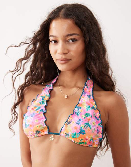Kulani Kinis - Summer Glow - Bikinitopje met geschulpte randen en halternek in multi, 3 van 4