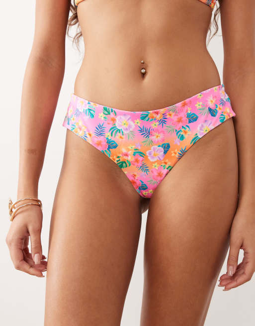 Kulani Kinis Summer Glow lettuce frill thong bikini bottom in multi, 3 of 4