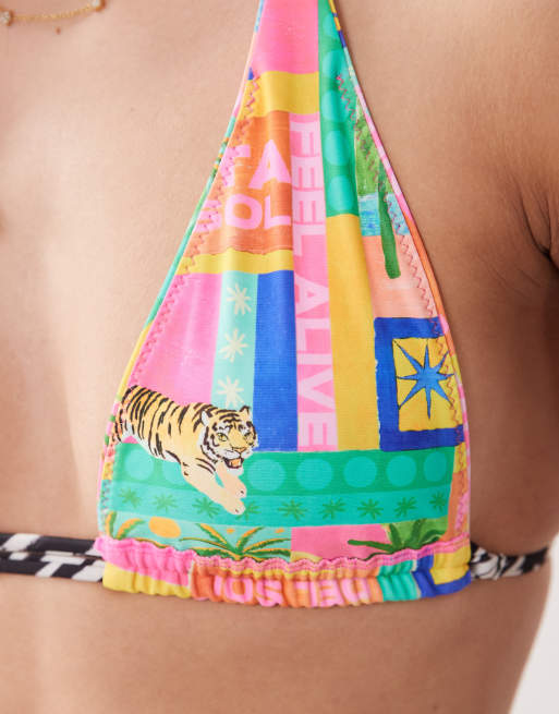 Kulani Kinis Sun Honey triangle bikini top in multi print, 3 of 4