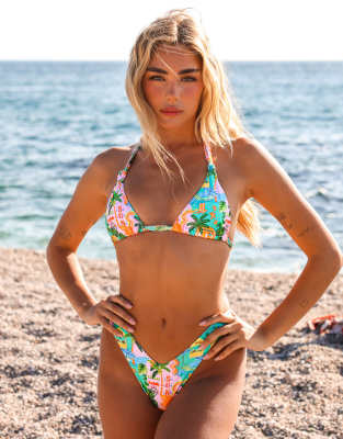 Kulani Kinis Sunlit Spritz Knot Apex Triangle Bikini Top In Multi