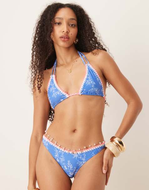 Kulani Kinis triangle bikini top with contrast trim in rodeo romeo blue - view 1