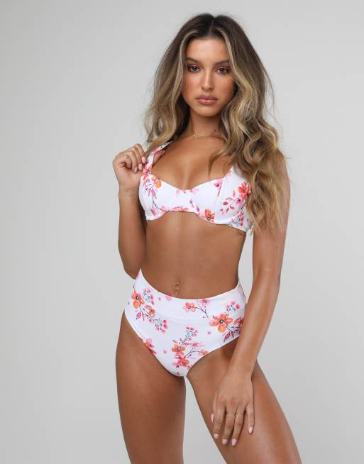 White cheap floral bikini