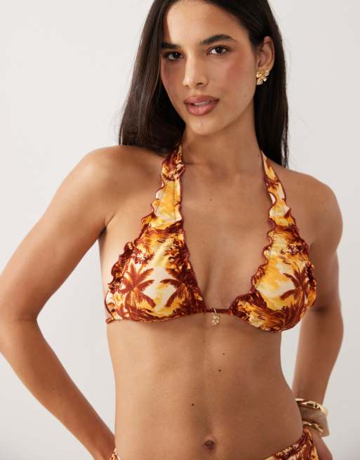 Kulani Kinis vintage vacay halter bikini top in mid brown, 3 of 5