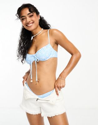 Kulani Kinis x Hannah Meloche & Ava Jules ruched underwire bra bikini top in light blue - ASOS Price Checker
