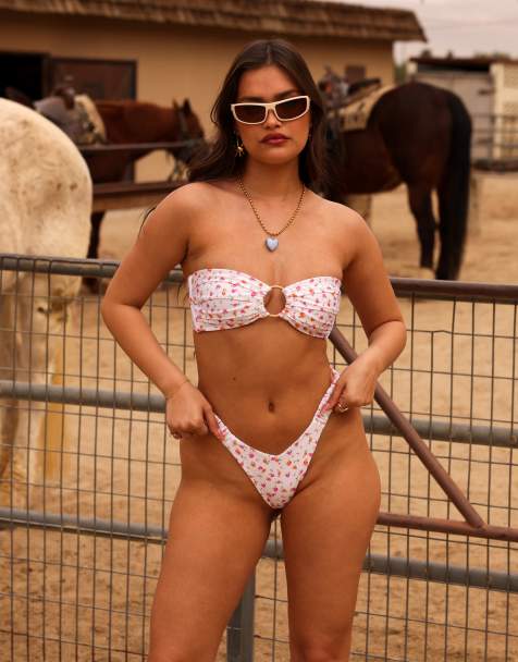 Kulani Kinis Y thong bikini bottom in rosie posie white