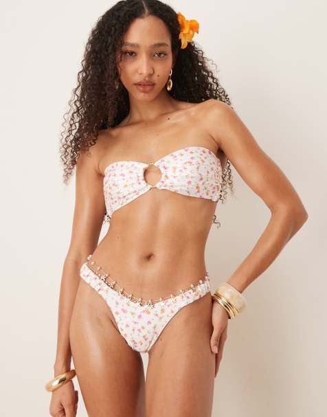 Kulani Kinis Y thong bikini bottoms in rosie posie white - view 1