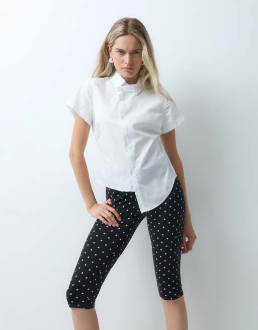 Kun jersey capri-leggings med sorte polkaprikker, 3 af 5