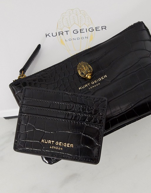 Kurt Geiger black croc make up bag and card holder gift set