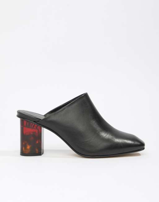 black leather mules with heel