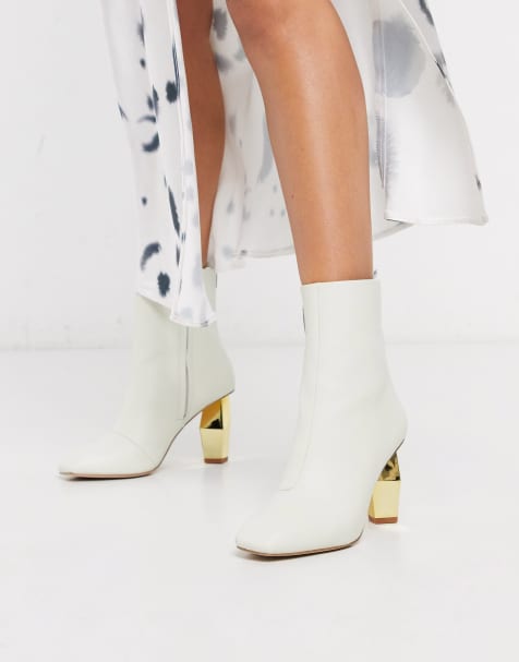 Kurt Geiger - Daxon - Bottines en cuir avec talon doré - Blanc