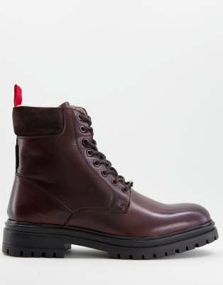 Kurt Geiger force chunky lace up leather boots in brown | ASOS