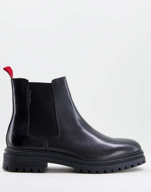 Kurt Geiger – Fury – Svarta chelseaboots i läder med grov sula