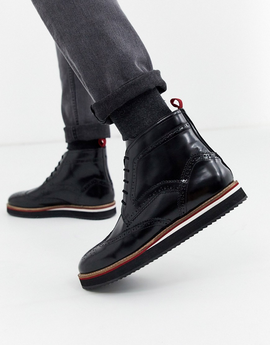 Kurt Geiger leather brogue lace up boot in black