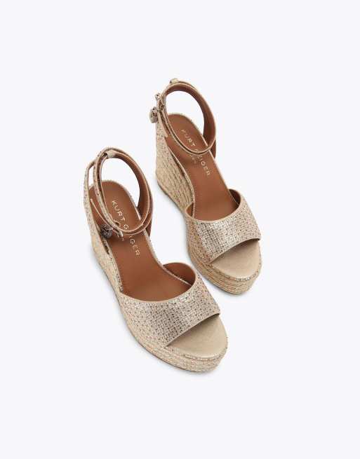 Kurt Geiger London Brixton ankle strap wedge heeled sandals in gold combination, 2 of 4