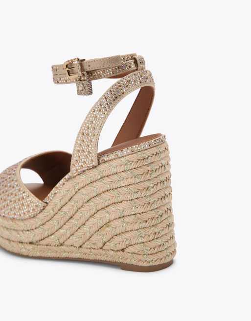 Kurt Geiger London Brixton ankle strap wedge heeled sandals in gold combination, 3 of 4