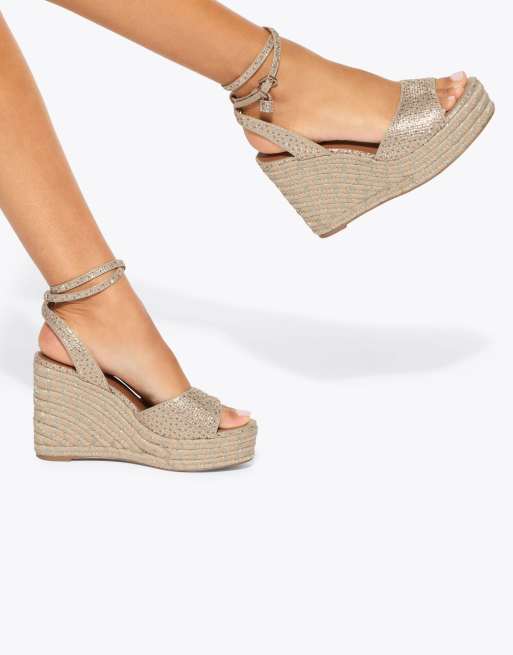 Kurt Geiger London Brixton ankle strap wedge heeled sandals in gold combination, 4 of 4