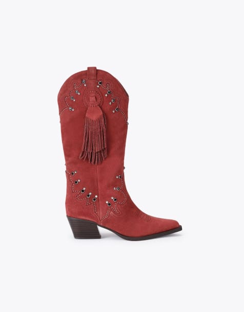 Kurt Geiger London Cowboy glasto tassel knee boots in wine - view 1
