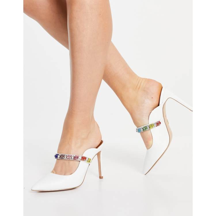 Kurt Geiger London Duke Crystal Embellished Strap Platform Peep Toe Mules