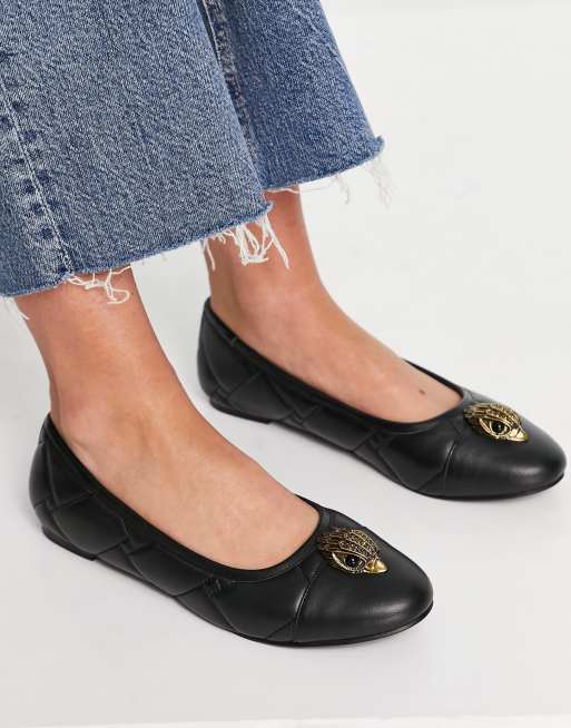 Kurt Geiger London Emmy flat shoes in black quilt leather