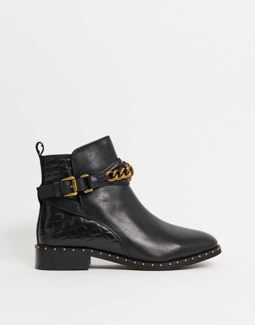 Kurt Geiger London – Jodhpur eagle – Czarne buty do kostki na płaskiej podeszwie z łańcuszkiem
