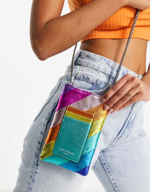 Kurt Geiger London Kensington crossbody phone pouch in rainbow stripe