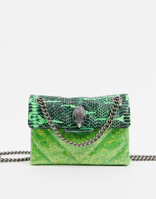 Kurt Geiger London Kensington mini bag in green snake print leather
