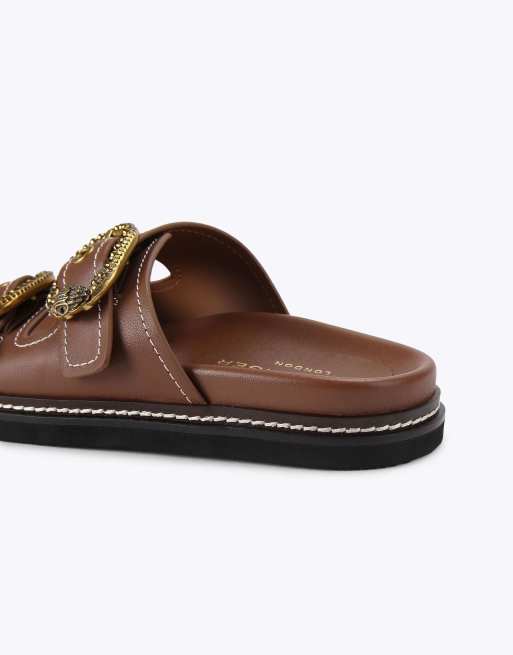 Kurt Geiger London Mayfair 2 buckle sandal flat sandals in tan, 3 of 4