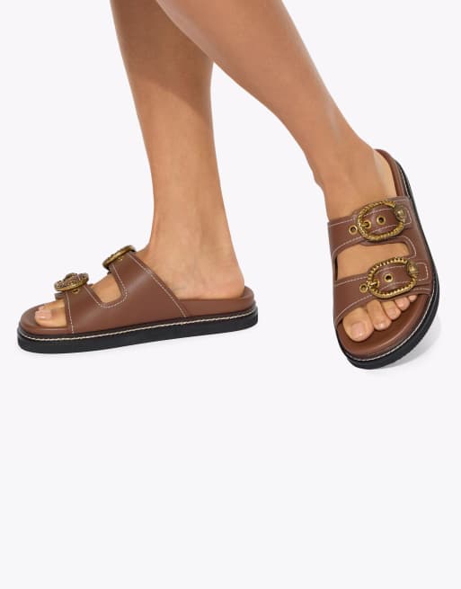 Kurt Geiger London Mayfair 2 buckle sandal flat sandals in tan, 4 of 4