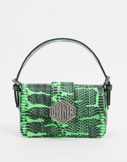 Kurt Geiger London mini bag in green snake print leather