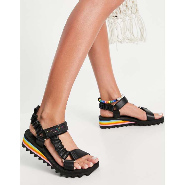 Kurt Geiger London Orion sporty sandal with rainbow trim in black