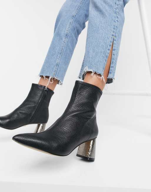 Kurt Geiger London Rio leather heeled sock boots in black | ASOS