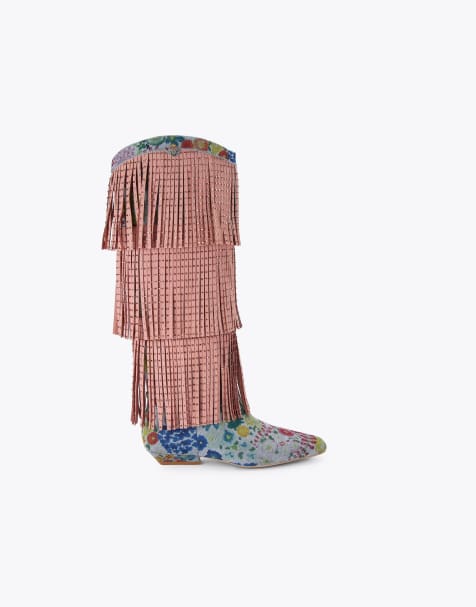 Kurt Geiger London Western fringe pull on knee boots in blue pale combination - view 1