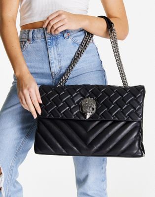 Kurt Geiger London XXL Kensington quilted bag in black and silver