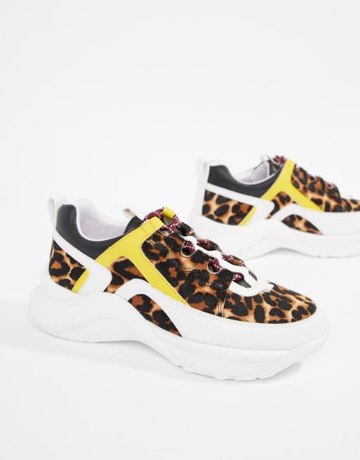 Kurt Geiger - Lunar - Baskets contrastées en imitation peau de poney à motif léopard