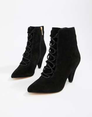 black suede lace up heels