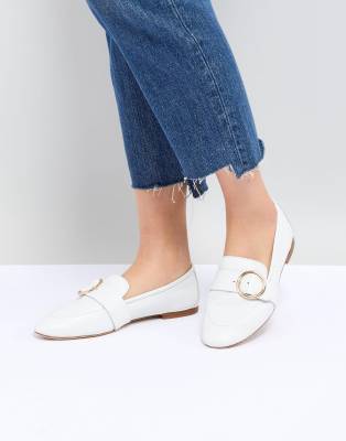 white buckle loafers